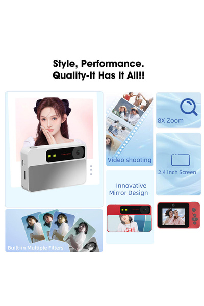 Tradeo Digital Camera, 48MP, 2.4-inch LCD Display, 720p Video Recording, 10x Optical Zoom, Red