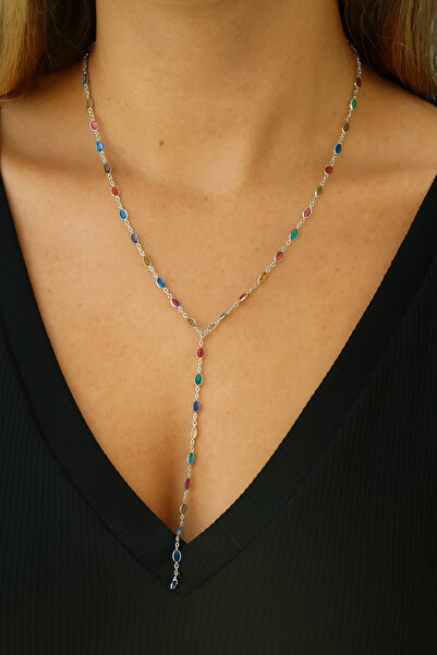 ZERRA BRİDAL RENKLİ TAŞLI ÇELİK Y KOLYE ŞIK ZARİF TASARIM