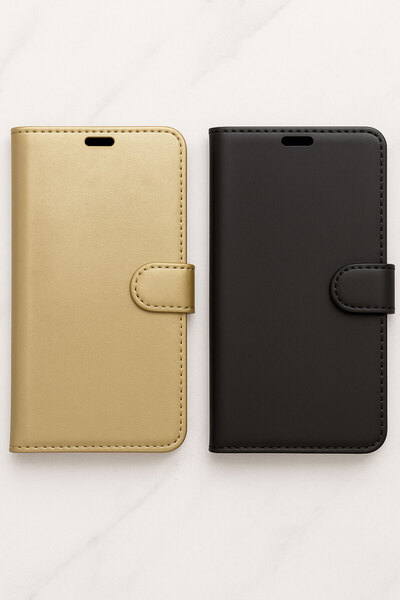 TECNO حافظة كامون 20 برو 4G من الجلد الصناعي مع حامل بطاقات وحامل أسود/ذهبي قطعتين