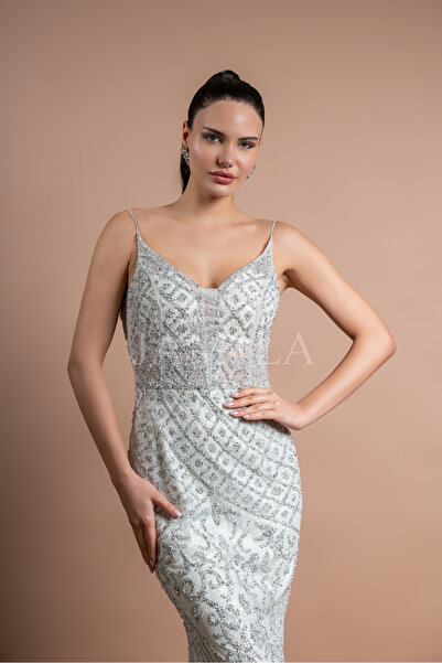 Lovely Dress Şık Payetli Askılı Uzun Abiye Elbise
