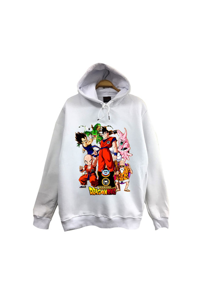 fame-stoned Dragon Ball Z Anime Printed Unisex 100% Cotton Hooded White Sweatshirt