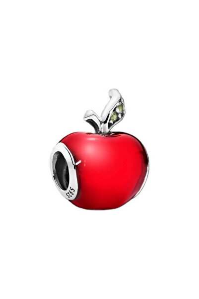 Fubena Red Apple Silver Charm with Stone Leaves