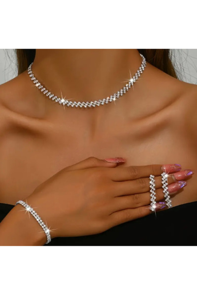 SE Jewellery Collection Selin Ersoy Zirkon Taşlı Gelin Düğün Ve Davet Seti (Kolye, Küpe, Bileklik)
