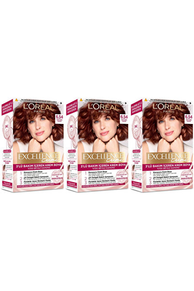 L'Oreal Paris Excellence Saç Boyası 6.54 Açık Kızıl Kahve 3'lü Set Yenilenmiş...