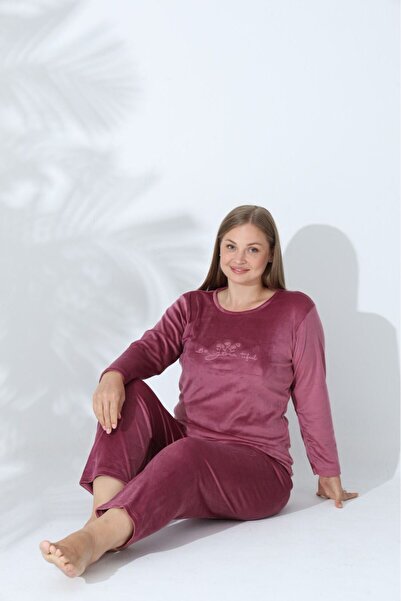 MEBA Kadın Büyük Beden Kadife Kışlık Pijama Takımı