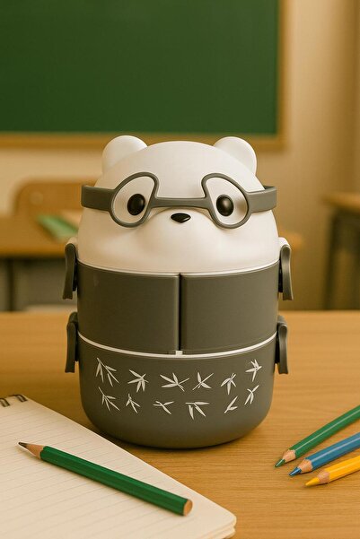 YzHome 3-Compartment 2-Layer Acrylic Teddy Bear Lunch Box Bag Storage Container with Handle