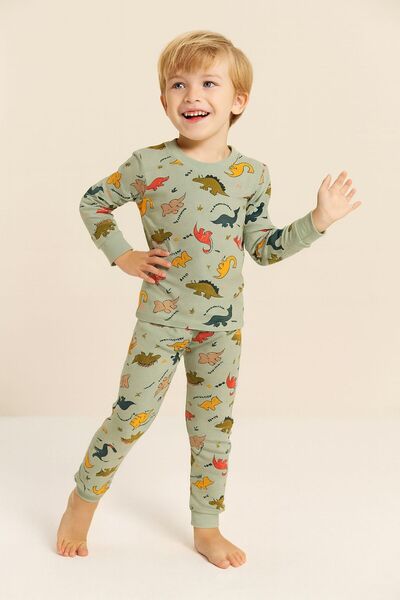 Mylamia Khaki Color Dinosaur Patterned Boys' Pajama Set