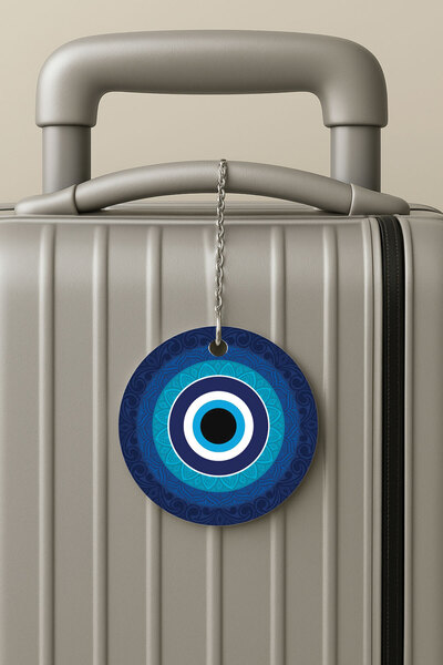 Cekuonline بطاقة أمتعة من البليكسي بتصميم سلسلة، بتصميم خرز العين الزرقاء، للسفر والعطلات