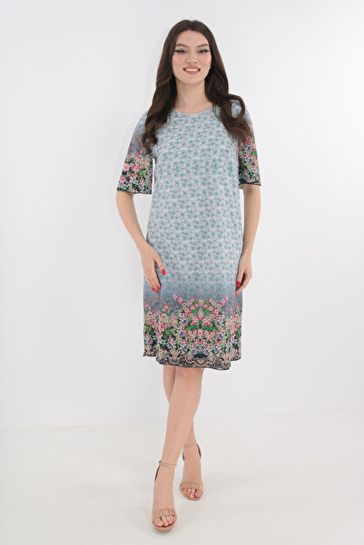 Vanessa Line RO Light gray dress with multicolor floral print and bordered hem