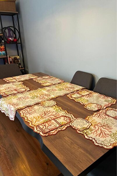 Çeyiz Diyarı Dalım Linen Embroidered American Dinner Set 19 Pieces Red