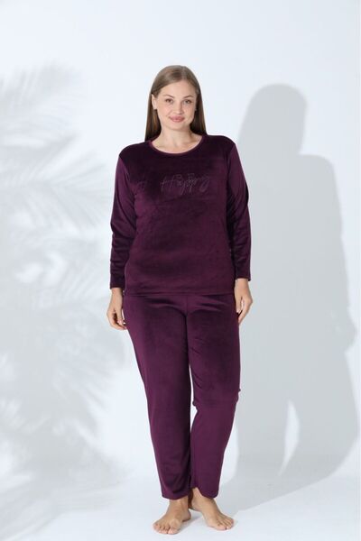 MEBA Kadın Büyük Beden Kadife Kışlık Pijama Takımı