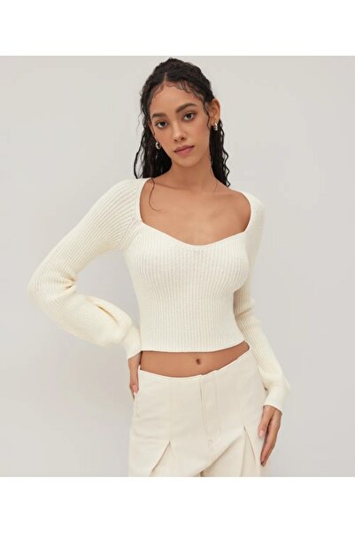 ARDSU CIDER tricotat, cu decolteu în V, mâneci drepte, pulover scurt-