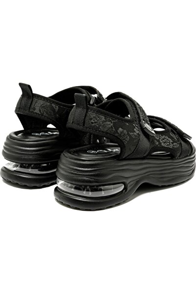 Guja 25Y417 Black Women's Stone Velcro Sequined Orthopedic Thick Orthopedic Sole Summer Sports Sandals Shoes