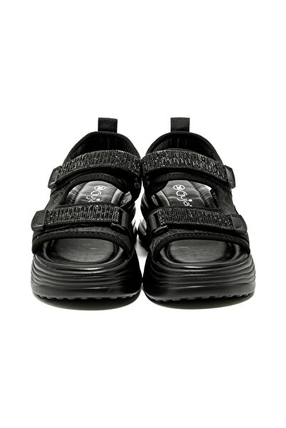 Guja 25Y417 Black Women's Stone Velcro Sequined Orthopedic Thick Orthopedic Sole Summer Sports Sandals Shoes