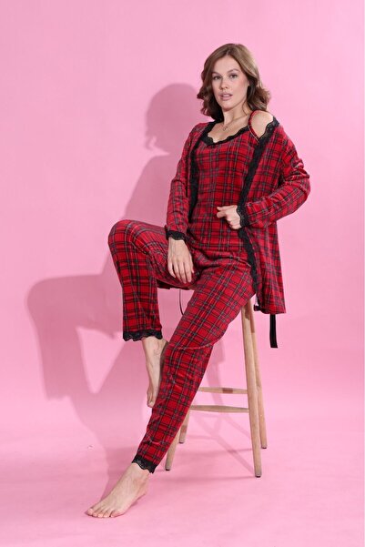 MEBA Women's 3-Piece Velvet Dressing Gown Pajama Set Dowry Set