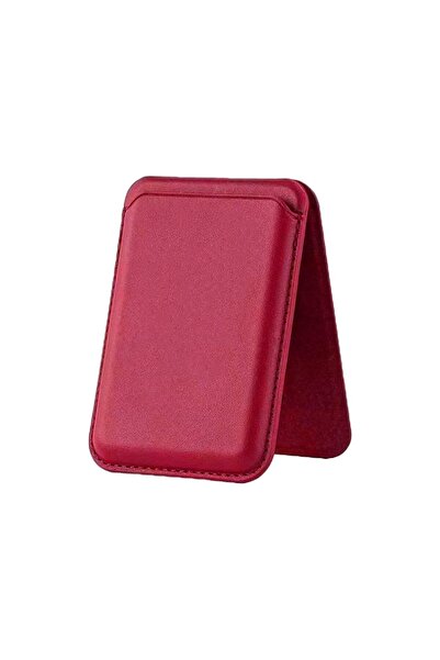 E2M MAGSAFE STANDLI DERİ CÜZDAN KIRMIZI