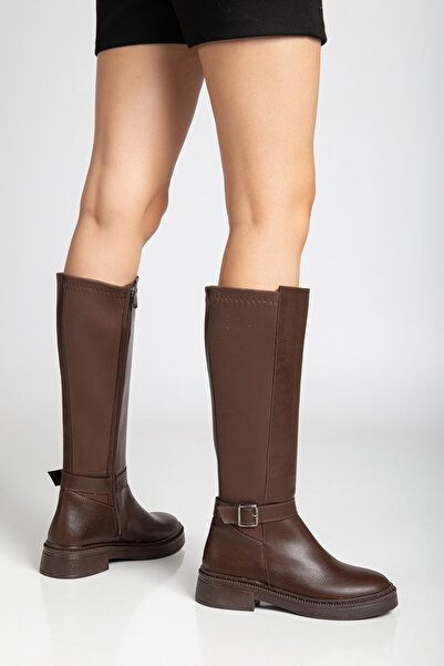 Entella Store Γυναικείες μπότες Stretch με λεπτομέρεια με αγκράφα σε καφέ χρώμα