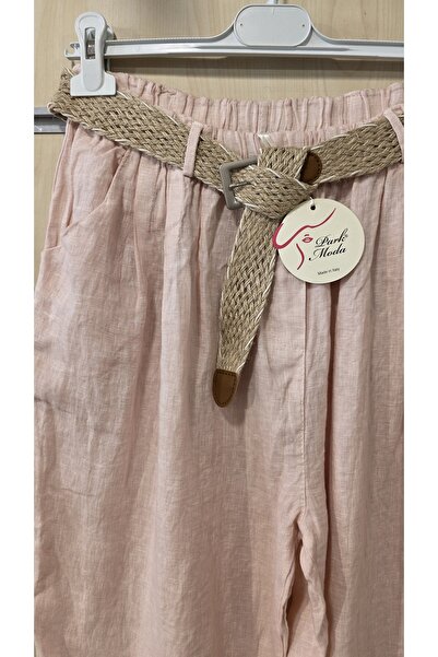 Park Moda Italian Linen Trousers with Straw Belt