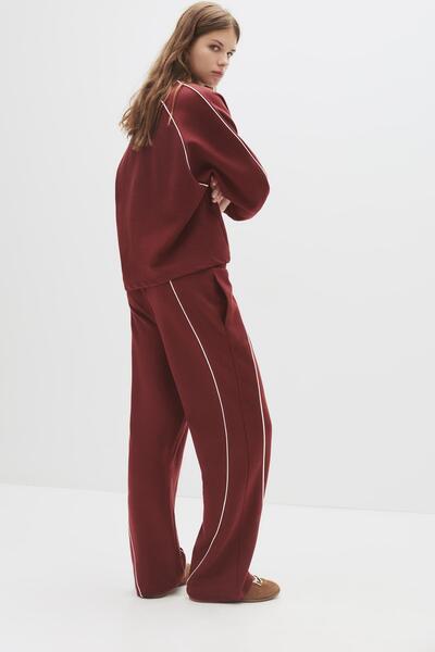 Pull & Bear Burgundy tracksuit bottoms with piping