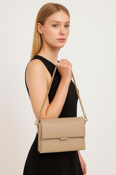 STOKS SHOES STORE Women's Soft Leather Chain Detailed Stylish Elegant Hand & Shoulder Bag with Crossbody Strap