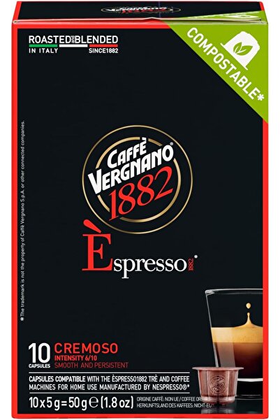 Caffe Vergnano Espresso 1882 Cremoso Nespresso Compatible Capsules, 10 Count