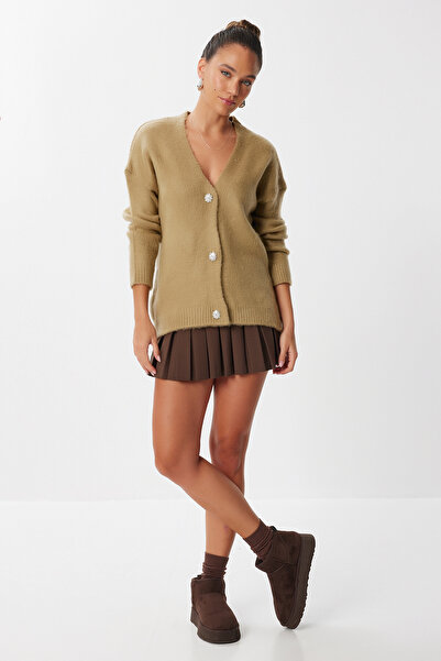Lovelyİstanbul Stylish Buttoned Soft Knit Cardigan Lmt0032 Olive Green