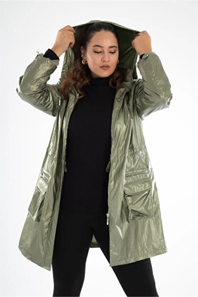 Roxxlen Γυναικείο αδιάβροχο παλτό μεγάλου μεγέθους πράσινο