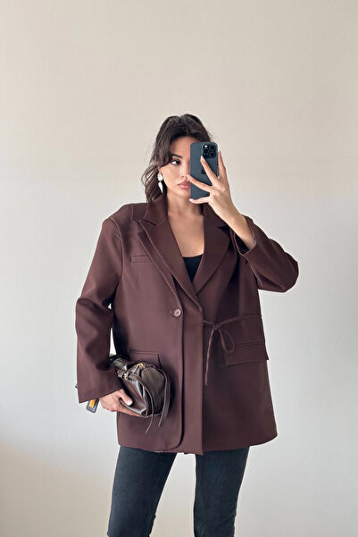 Eka Jachetă blazer maro cu guler dublu pentru femei 0999-25088