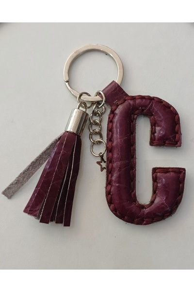 Durush Collection سلسلة مفاتيح من الجلد الطبيعي على شكل حرف 'C'