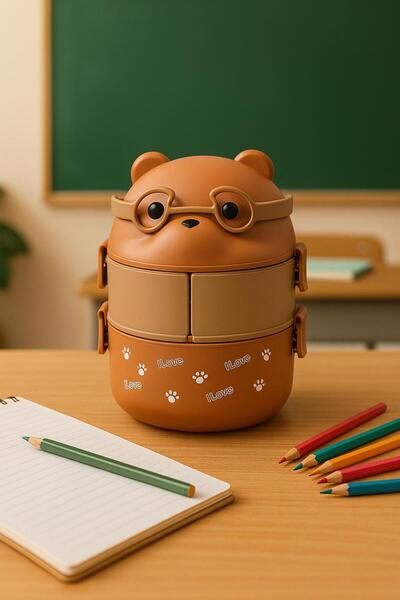 YzHome 3-Compartment 2-Layer Acrylic Teddy Bear Lunch Box Bag Storage Container with Handle