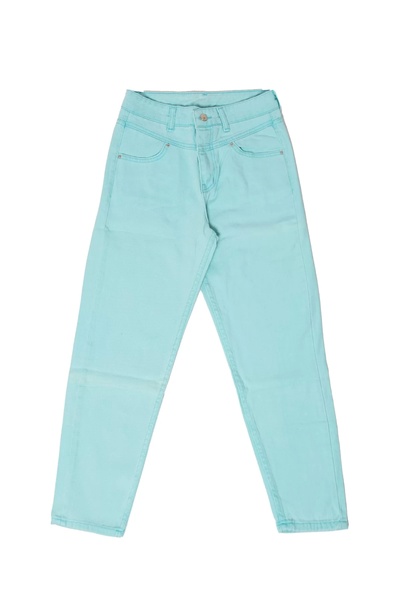 Bak Moda Basic Turquoise Mom Pants with Stitching Detail
