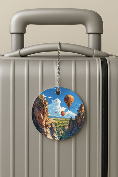 Cekuonline ملصق حقيبة السفر بسلسلة من البليكسي، تصميم ملصق الأمتعة للسفر والعطلات، رسم كابادوكيا