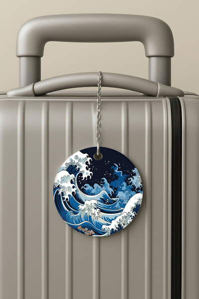 Cekuonline ملصق حقيبة السفر بسلسلة من البليكسي، تصميم ملصق الأمتعة للسفر والعطلات، أمواج الليل