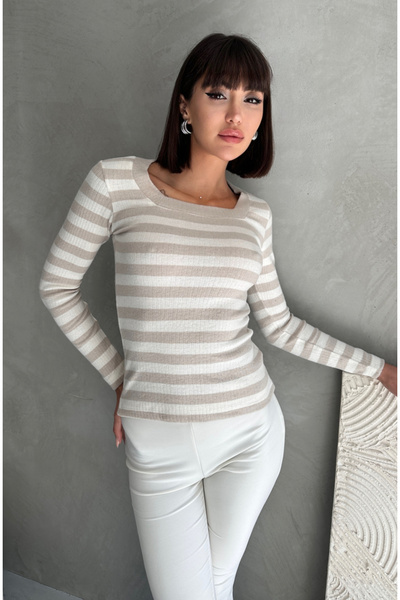 ezber moda Women's Striped Long Sleeve Bodysuit