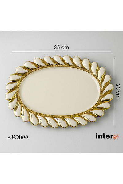 İnterlife Yaldızlı Servis Sunum Tabağı Gold Detaylı YUVARLAK Lüx Çok Amaçlı P...