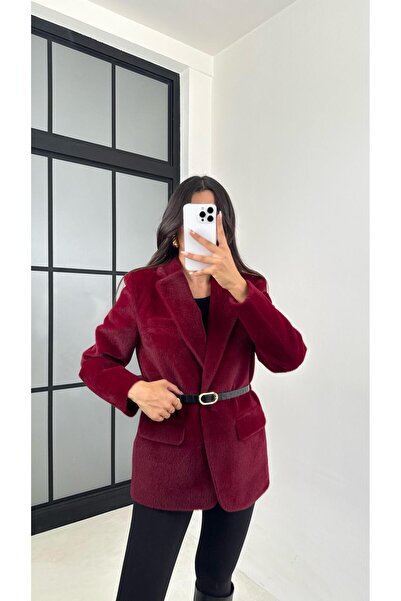 Gaus Bordo Astarlı Kemerli Peluş Tüylü Ceket GAUS-00131