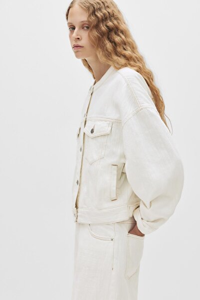 Pull & Bear Beyaz Dokulu Kot Ceket