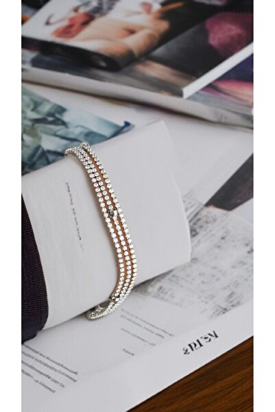 CLOVER JEWELRY Sparkling Waterway Women's Bracelet with Three Rows of Stones ...