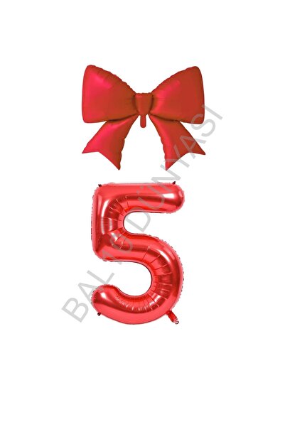 BAL10 DÜNYASI Red Color Bow Number Foil Balloon Set Age 5