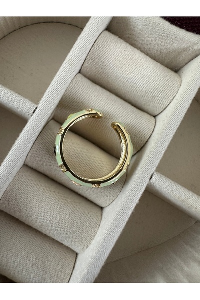 ringbox Gold Water Green Enamel Flower Ring
