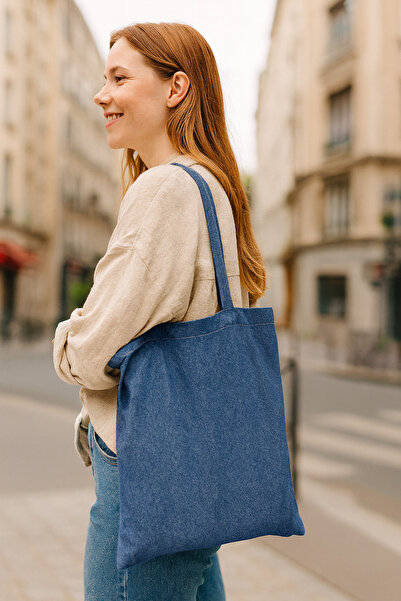 DENİMTİME Mavi Tote Bag - Hafif ve Şık Omuz Askılı Bez Çanta