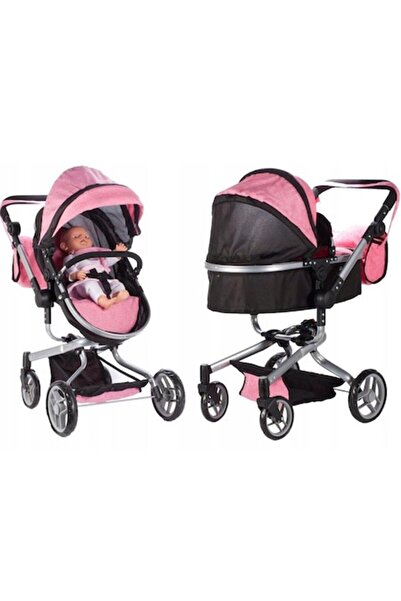 Glow Goods Jucărie interactivă, cărucior pentru păpuși 2 în 1 cu înălțime reglabilă, material de înaltă calitate, pliabil, 77 x 42 x