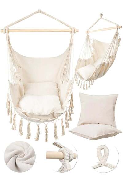 MalTec Hanging Garden Swing Chair, 60 x 60 cm, Beige,