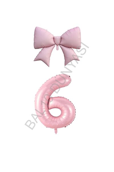 BAL10 DÜNYASI Pink Color Bow Number Foil Balloon Set Age 6