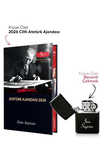 Halk Kitabevi Kişiye Özel 2026 Atatürk Ciltli Ajanda ve Benzinli Çakmak