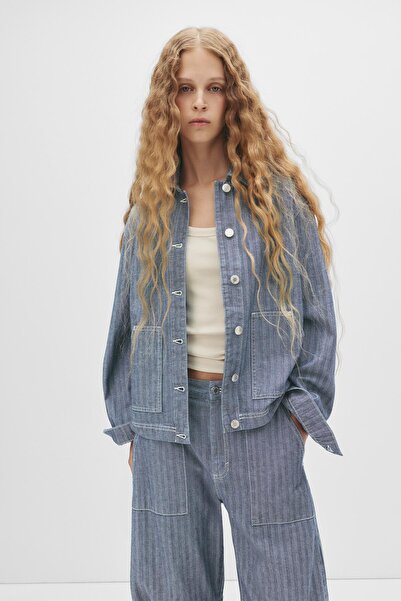 Pull & Bear Çizgili Kot Ceket