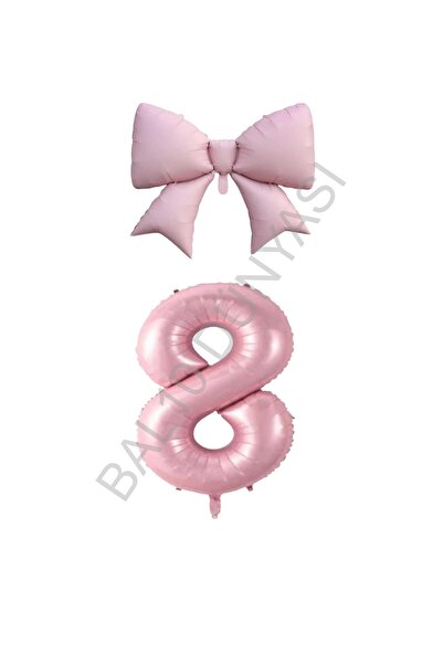 BAL10 DÜNYASI Pink Color Bow Number Foil Balloon Set Age 8