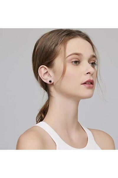 ASİL SİLVER ONLİNE 3 mm Siyah Yuvarlak Zirkon Taşlı 925 Ayar Gümüş Unisex Tek Taş Küpe (1 çift)