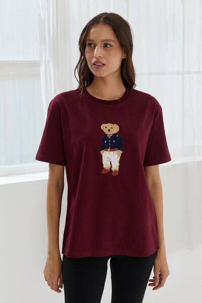 Shopping Shop Tricou brodat Teddy MAROON