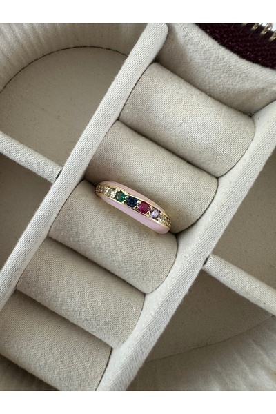 ringbox Blue Enamel Multi-Colored Stone Gold Ring